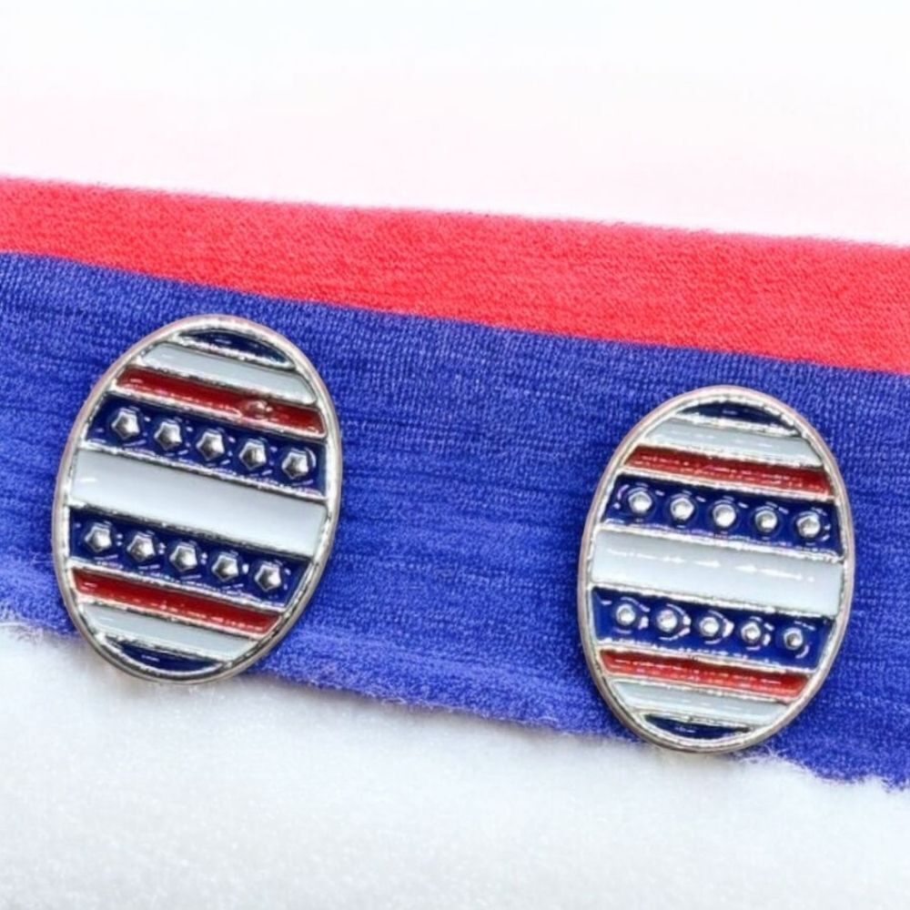 Striped Oval Stud Earrings American Flag July 4 Stud Post Pierced Jewelry Women